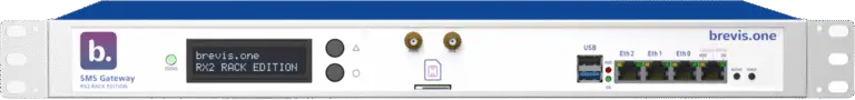 Darstellung eines Rack SMS-Gateways von brevis.one für den automatisierten Versand und Empfang von Textnachrichten.